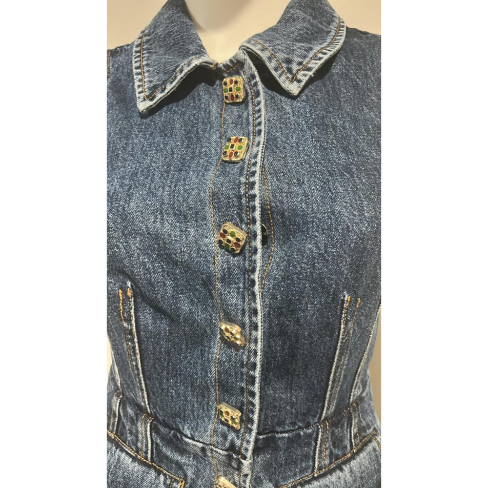 Self-Portrait Denim Vest with Embellished Buttons Size 2 - Picture 6 of 6
